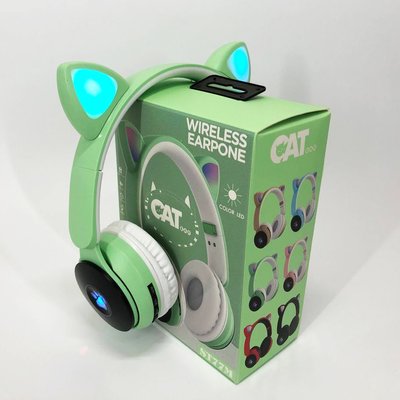Беспроводные наушники ST77 LED со светящимися кошачьими ушками. Цвет: зеленый ws38716-3 фото