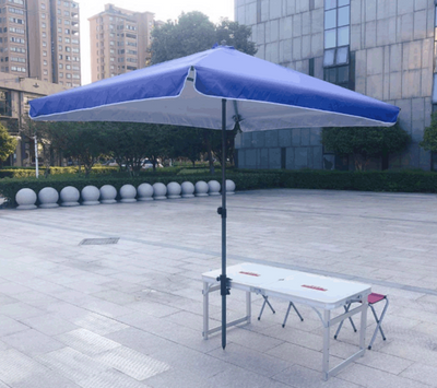 Зонт 2х2м квадратный торговый с серебряным напылением синий тент 889511 фото
